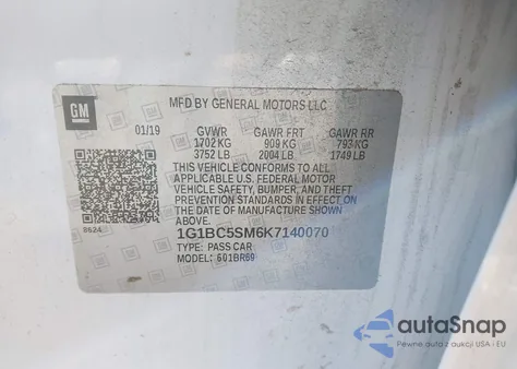 2019 Chevrolet Cruze Ls from USA, damaged, VIN 1G1BC5SM6K7140070